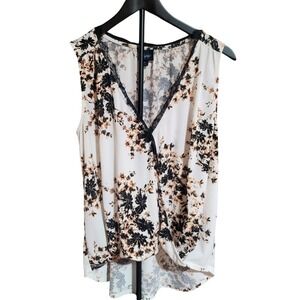 Daytrip Womens Floral Cream Black Lace Trim Sleeveless Top Romantic Feminine